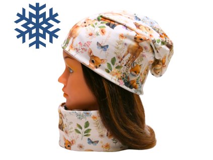 zimni podzimni cepice nakrcnik jezek srnec zajic kralik les listy pro zeny pro deti pro chlapce bila bezova bavlna fleece (8)