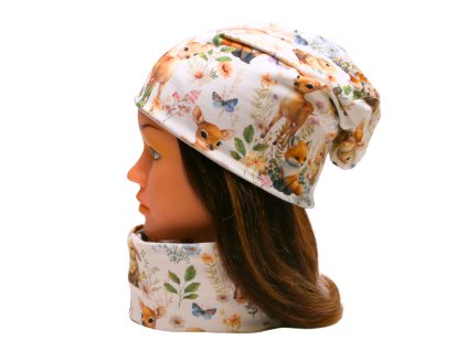 zimni podzimni cepice nakrcnik jezek srnec zajic kralik les listy pro zeny pro deti pro chlapce bila bezova bavlna fleece (12)