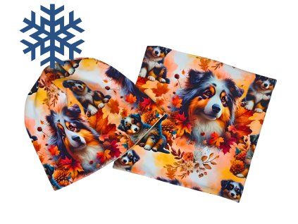 zimni podzimni cepice nakrcnik sala pes psi tlapky podzim australsky ovcak pro deti dospele zeny muze motiv psu pejsek pejskove pejsci listy (5)