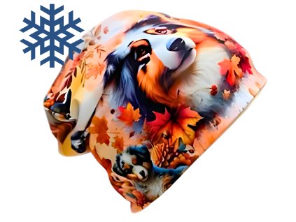 zimni podzimni cepice nakrcnik sala pes psi tlapky podzim australsky ovcak pro deti dospele zeny muze motiv psu pejsek pejskove pejsci listy (4)