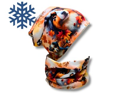 zimni podzimni cepice nakrcnik sala pes psi tlapky podzim australsky ovcak pro deti dospele zeny muze motiv psu pejsek pejskove pejsci listy (1)