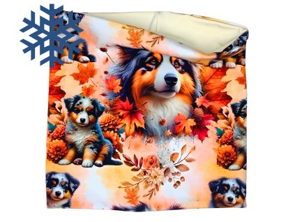 zimni podzimni cepice nakrcnik sala pes psi tlapky podzim australsky ovcak pro deti dospele zeny muze motiv psu pejsek pejskove pejsci listy