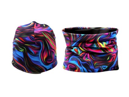 Čepice + Nákrčník - NEON EFEKT - bavlněná černá podšívka