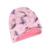 ČEPICE HOMELESS (s přepadem) + NÁKRČNÍK - LESNÍ SOVY NA RŮŽOVÉ - bavlněná růžová podšívka
