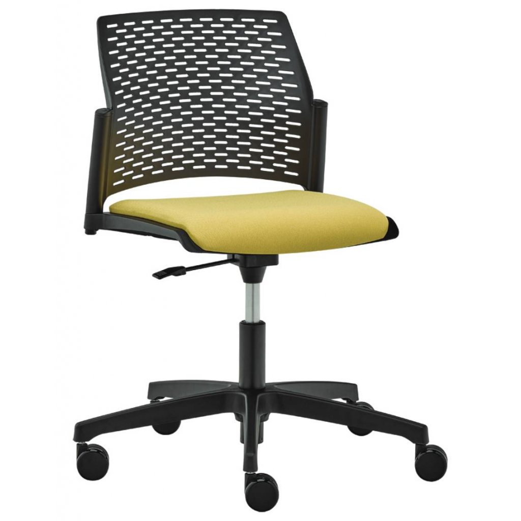 výškovo nastaviteľná konferenčná stolička s hojdacím mechanizmom, kríž s kolieskami, čierne plastové operadlo a čalúnené sedadlo, REWIND 2112, RIM (1)