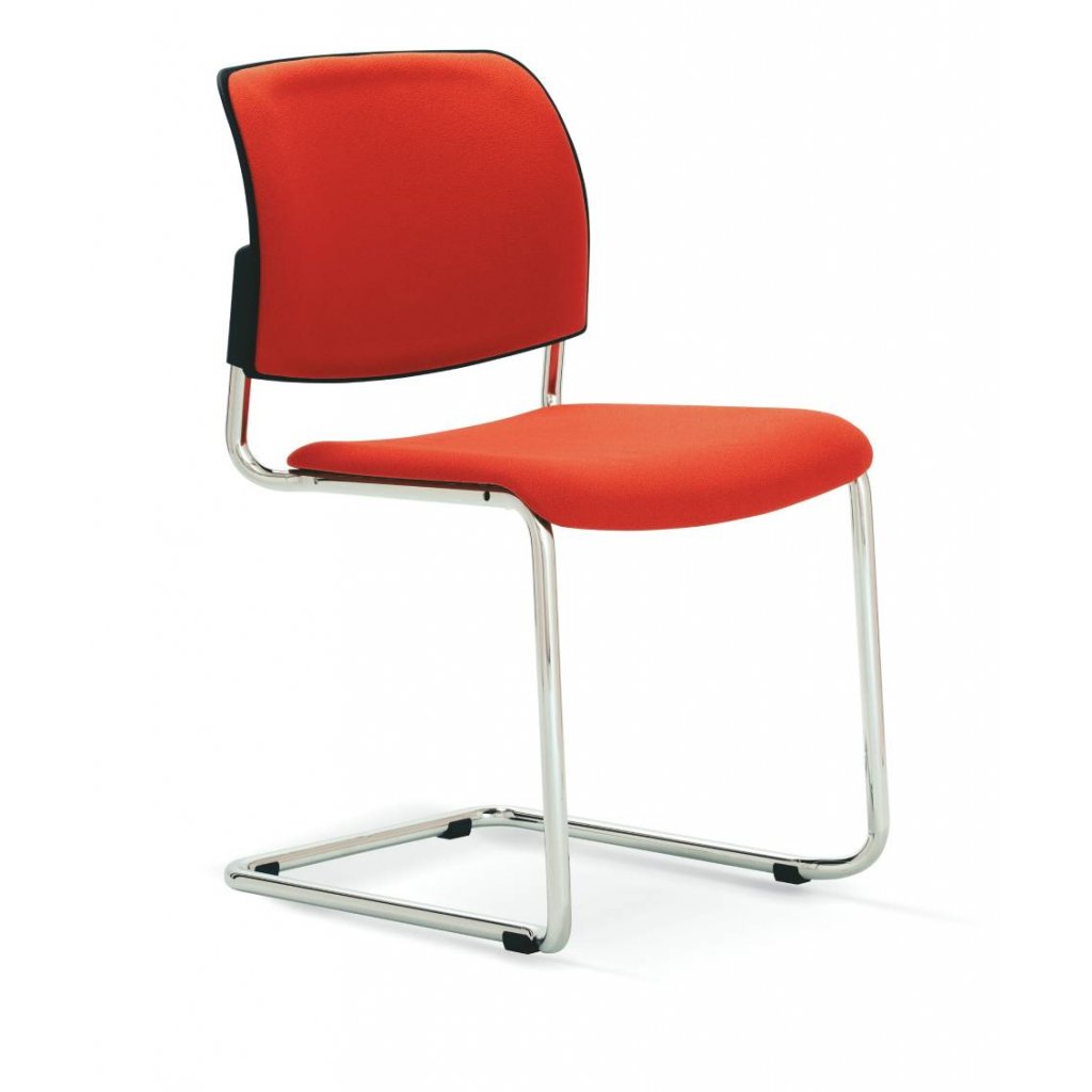 konferenčná stolička s čalúneným sedadlom a segmentom operadla, chromová perová podnož. RONDO RO 953 RIM