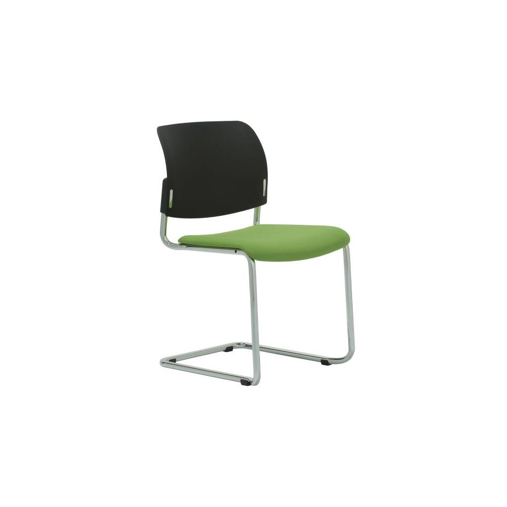 konferenčná stolička s čalúneným sedadlom a čiernym plastovým operadlom, perová podnož, RONDORO 952, RIM
