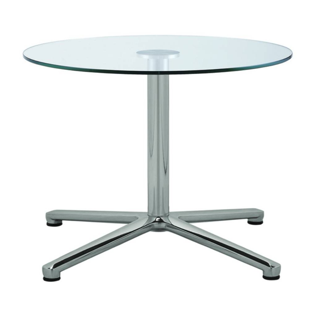 sklenený stolík,okrúhly stolík, nízky na centrálnej nohe so štvorramennou podnožou TABLE 856.01,RIM