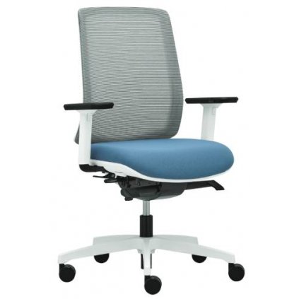 kancelárska otočná stolička so sieťovaným operadlom, biely plastový rám operadla a sedadla, synchrónny mechanizmus, 5 ramenný kríž s kolieskami
