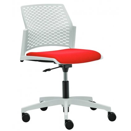 výškovo nastaviteľná konferenčná stolička s hojdacím mechanizmom, kríž s kolieskami, čalúnené sedadlo, biele plasty, REWIND 2112 W, RIM (1)
