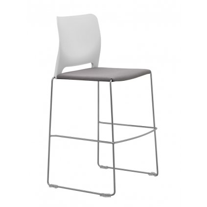 plastová barová stolička s čalúneným sedadlom, chrómová kovová podnož, stohovateľná, výška sedu 725 mm, REDONDA 960.301, RIM zboku