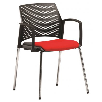 konferenčná stolička s podrúčkami, s plastovým operadlom a čalúneným sedadlom, 4 nohá chrómová podnož,REWIND 2102 043, RIM (1)