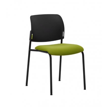 konferenčná stolička s plastovým operadlom a s čalúneným sedadlom, štvornohá čierna podnož, stohovateľná, čierny plast, RONDO RO 942 A RIM