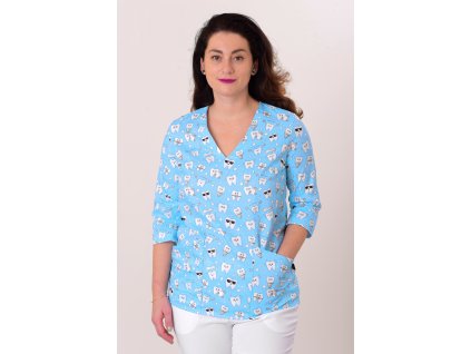 Halena DÁMSKÁ střední rukáv - Zoubky na modré - PREMIUM