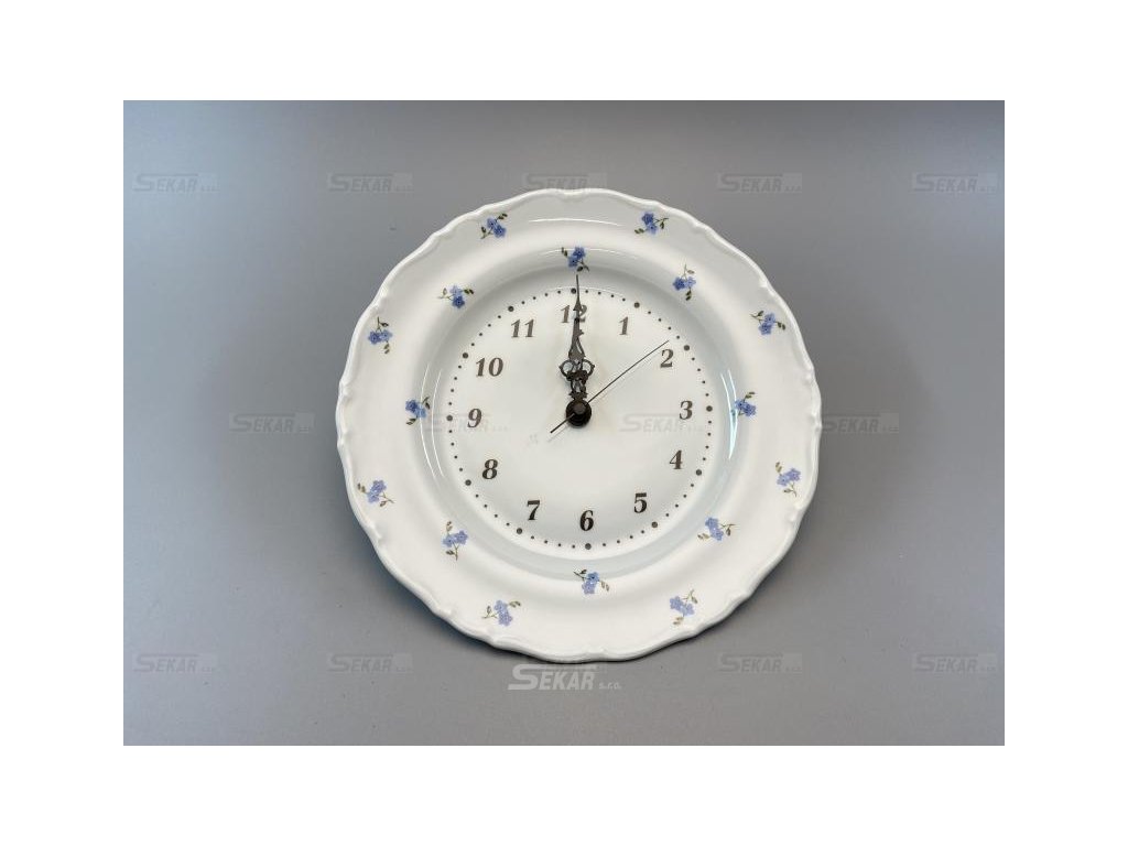 Porcelánové hodiny talíř 27cm Pomněnka rozházená