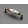 Porcelánová rustikální úchytka 96mm HÁZENKY 42 povrch staromosazný 09