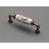 Porcelánová úchytka, úchytka s porcelánem, keramická úchytka 128mm bílá s dekorací Barevná kytice 74 15136K09674.09 staromosaz II.