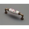Porcelánová úchytka, úchytka s porcelánem, keramická úchytka 128mm bílá s dekorací Barevná kytice 74 15136K09674.09 staromosaz III.