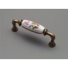 Porcelánová úchytka, úchytka s porcelánem, keramická úchytka 128mm bílá s dekorací Barevná kytice 74 15136K09674.09 staromosaz
