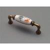 Porcelánová úchytka, úchytka s porcelánem, keramická úchytka 128mm bílá s dekorací Vlčí mák 15136K09663.09 staromosaz