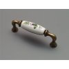Porcelánová rustikální úchytka 96mm Břečťan II. 67 staromosaz 09