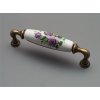 Porcelánová rustikální úchytka 128mm Fialová růže II 65 staromosaz 09