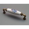 Porcelánová rustikální úchytka 128mm Pomněnky trs II. s mašlí 57 staromosaz 09