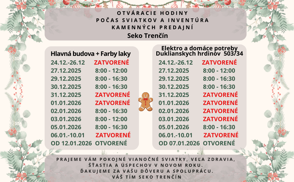 Otváracie hodiny Kamenné predajne