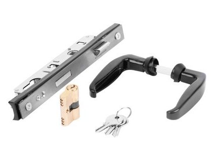 Zámok brány Strend Pro METALTEC DUO, antracit, nerezová vložka, zámok, kľúče, štít, doraz, 2x kľučka, RAL7016