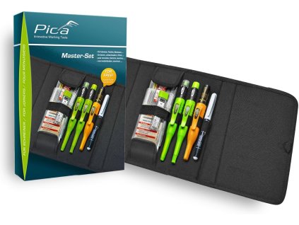 PICA 55010 Sada Markerov pre Stolárov, Stolárska Ceruzka - na Drevo, Kov, Keramiku, Sklo a ďalšie materiály - s Puzdrom
