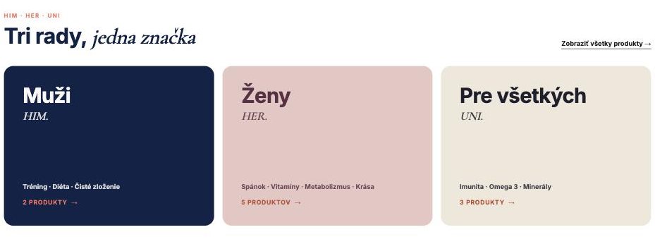 Tri rady na úvodnej stránke selfcare.sk — Muži, Ženy a Pre všetkých