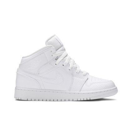 Air Jordan 1 Mid GS 'Triple White Tumbled Leather' 2020