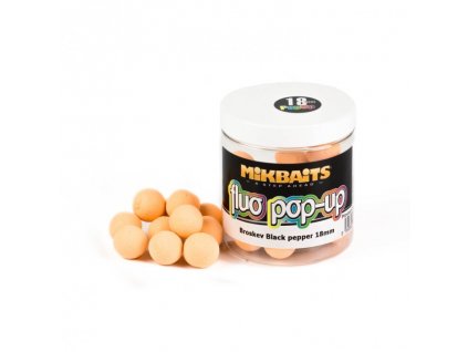 Mikbaits Plovoucí fluo boilie 250ml Broskev Black pepper 14mm