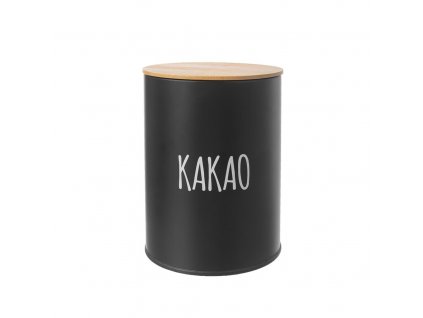 Černá plechová dóza s bambusovým víkem Kakao
