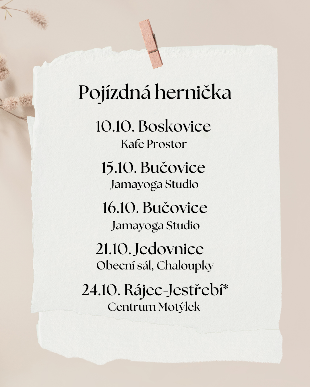 Pojízdná hernička - rozpis