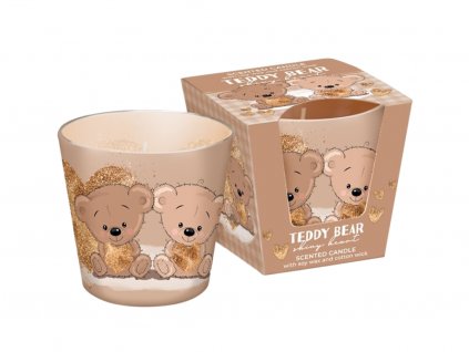 TEDDY BEAR SHINY HEARTS Sviečka v skle 115g