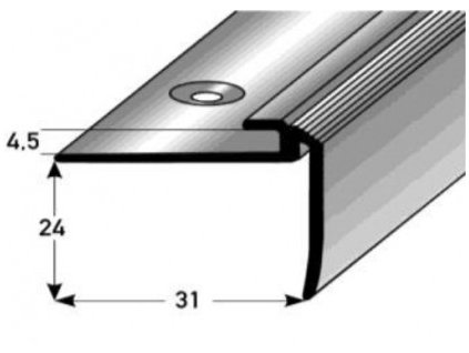 schodovy zasuvny profil 45 mm s 24 mm s nosem aluminium elox vrtany