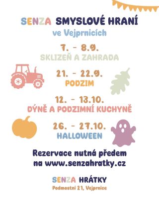 🍂 Smyslové hraní ve Vejprnicích od září Budeme se potkávat dvakrát do měsíce. V prosinci pro vás ještě připravíme vánoční...