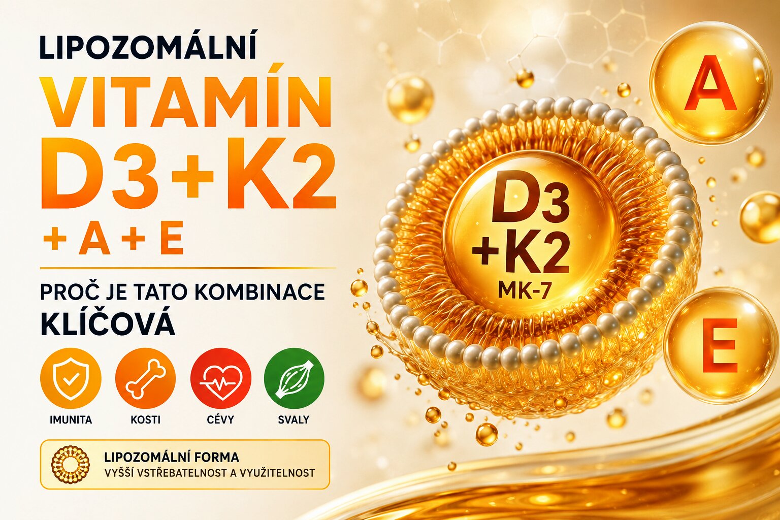 Lipozomální vitamín D3+K2: proč je tato kombinace klíčová pro kosti a imunitu