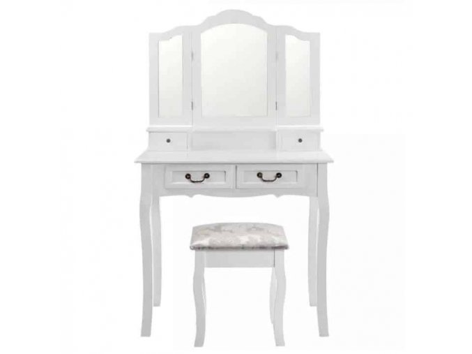 Toaletní stolek s taburetem REGINA NEW - bílá/stříbrná