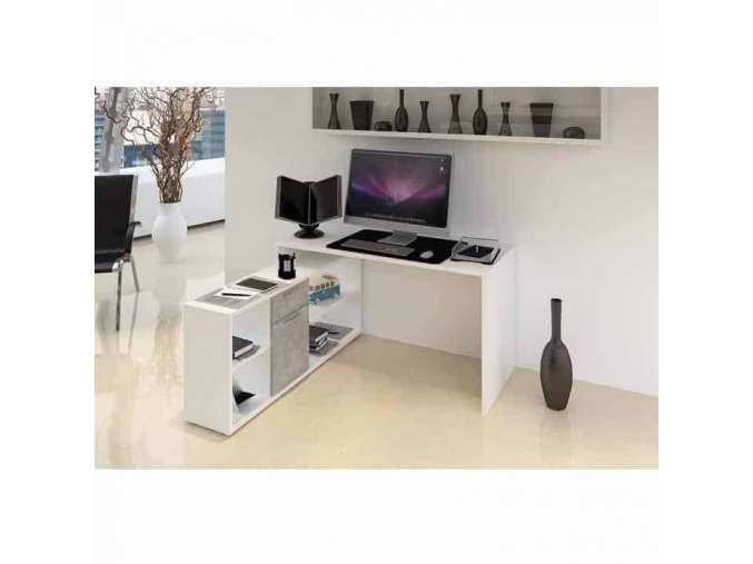 PC stůl NOE NEW - bílá / beton