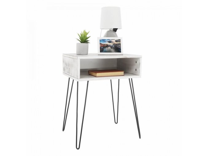 Příruční/noční stolek HONEJ - bílá vintage/černá