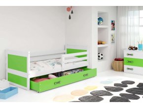 Dětská postel Riky 90x200 - bílá/zelená