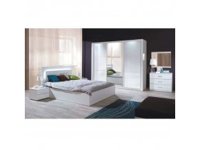 Ložnicový komplet ASIENA (skříň+postel 160x200+2 x noční stolek) - bílá / vysoký bílý lesk HG
