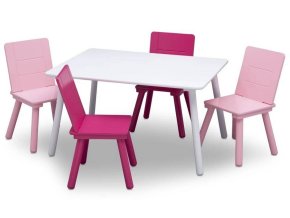 Dětský stůl se čtyřmi židlemi bílo-růžový DSBH0746