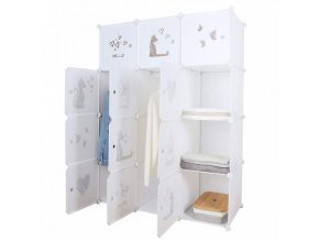 Dětská modulární skříň KITARO bílá / hnědý dětský vzor