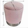 Taburet s úložným prostorem DARON - růžová Velvet látka / stříbrná chrom