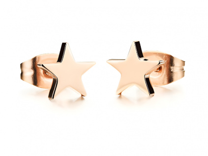 Dámské minimalistické pozlacené náušnice hvězda z oceli STAR Rose gold