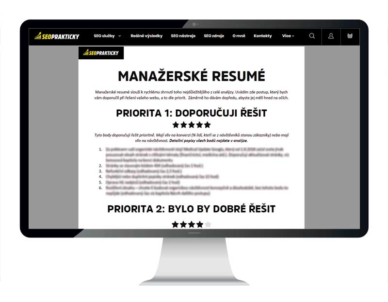 Manažerské resumé v mojí analýze ON-PAGE faktorů