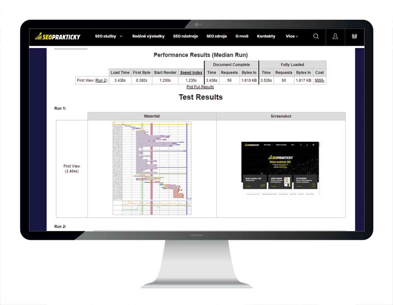 Rychlost načítání webu přes nástroj webpagetest.org